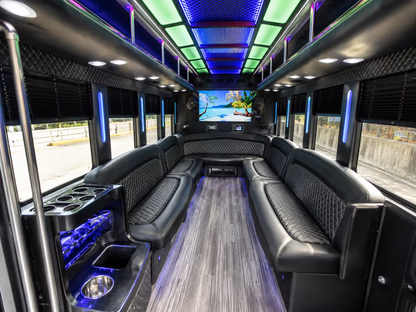 roanoke 18 passenger party bus inside